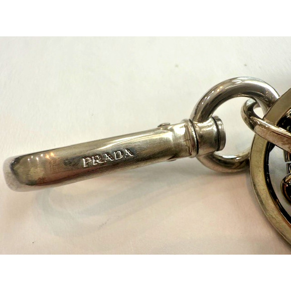 PRADA Flower BAG CHARM Key Ring Holder BLACK Leather Gold Silver METAL RARE AUTH - Picture 9 of 11